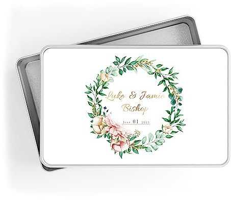 Print Maniacs Personalised 10th Anniversary Wedding Aluminum Storage Tin 10 year Customize With Your Choice Of Names and Date Engagement Party Favour Gift