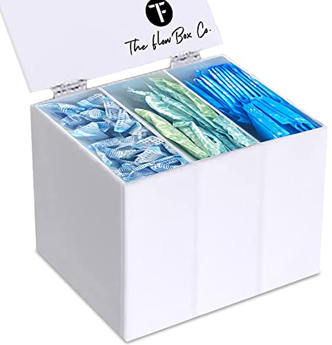 The Flow Box Co. Tampon-Organizer für Badezimmer, Zubehör, Pad-Organizer für Badezimmer, Tamponetui, Weißer Kunststoff, 6x6x5 cm