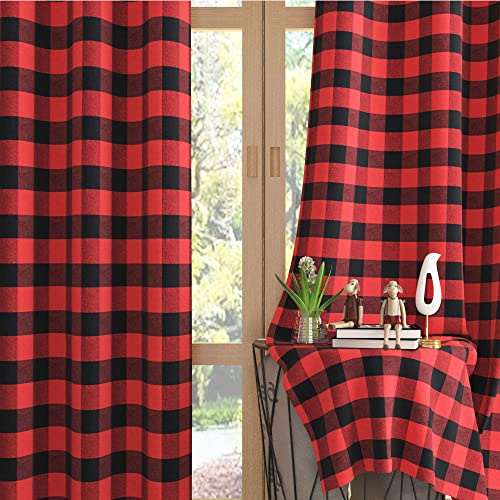 Buffalo Check Window Curtains 80 Long Living Room Cotton Curtain Panels Bedroom Drapes Plaid Gingham Farmhouse Decor Curtains Rod Pocket Kitchen Bathroom Keller 2 Panels Red Black 132,1 x 203,2 cm