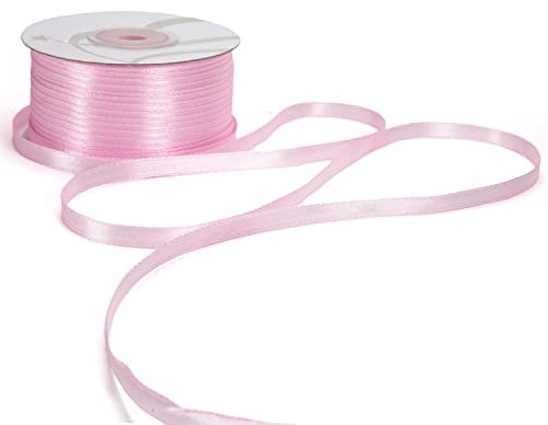 Nastro Doppio Raso 06mm X 100 Metri per Artigianato, Natale, Decorazioni, Adatto Per confezionare Regali, Feste di Compleanno, Matrimoni, Bomboniere (Rosa)