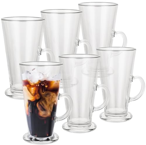 STARVAST Lot de 6 Tasse en Verre Café Irlandais, Verres à Latte, Tasses à Café Irish avec Poignée, Tasses en Verre pour Latte, Cappuccino, Chocolat Chaud, 233 ml (max. 284ml)