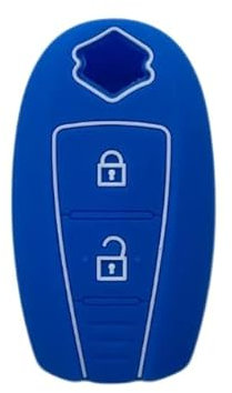 Coque de clé compatible avec Suzuki Swift Vitara Grand Vitara II SX4 Baleno Jimny Ignis Silicone Caoutchouc 2 Touches Porte-clés Coque Souple Protection Télécommande Voiture (Bleu)