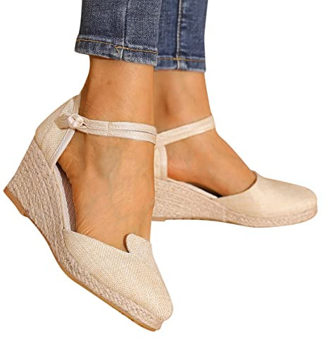 Générique Espadrilles Sandales Talon Compensé Femme Fermé Devant Sandale Plateforme à Lacet Chaussure Femme Ete Sandale Fermer Devant Couleur Unie Chaussures Plate-Forme en Paille