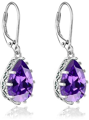 YONVUN Hängen Ohrringe mit Stein Kristall Zirkon Wassertropfen Ohrhänger überzogen 18k Gold Träne ovale Birne Edelstein Birthstone Silber Schmuck Set Geschenk für Frau Mutter Tochter Freundin