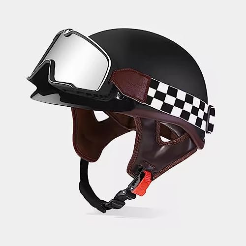 Rétro Moto Casques Bols avec Lunettes, Moto Casque Mobylette, Femme Homme Casque Ouvert Certifié Dot ECE, Casque Demi, Casques pour Scooter Cyclomoteur Cruiser ( Color : A , Size : L=59-60cm )