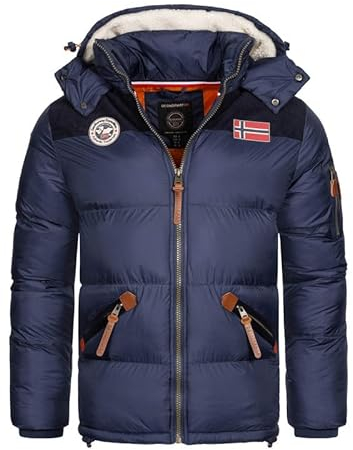 Geographical Norway Celian Men - Doudoune Homme Capuche - Chaude Matelassee Automne Hiver - Veste Manteau Chaud - Blouson Ski Coupe Vent Manches Longues Rembourrage - Parka Hommes (Marine M)