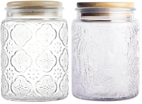 Bocal de rangement en verre de 700 ml avec couvercles hermétiques en bois, boîtes alimentaires vintage pour comptoir de cuisine, garde-manger, café, thé, bicarbonate de soude, bonbons, joli bocal de