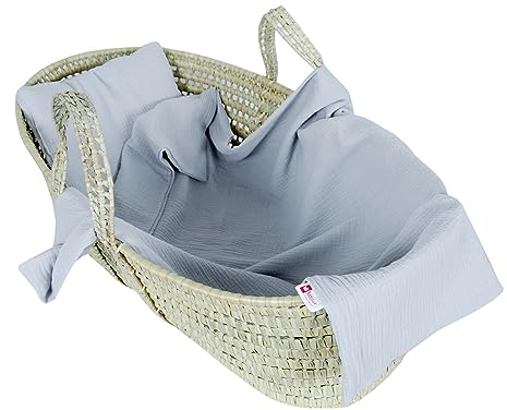 Babylux Musselin Decke 75 x 100 cm + Kissen für Kinderwagen Wiege Babybett Kuscheldecke (KM4 - Silver)