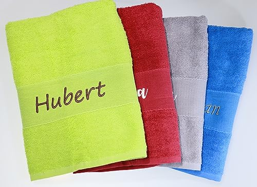 BotoHome ★ Duschtuch 70x140 mit Namen mit Aufhänger ★ Handtuch 50x100 mit Namen Bestickt ★ 500 g/m2 ★ 100% Baumwolle ★ SUPER QUALITÄT ★ Geschenk ★ (Grün, 70 x 140 cm)