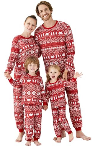 PATPAT Familien Weihnachtspyjama Set, Partner Pyjama Familie Set, Weihnachtsoutfit für Familie, Mutter Tochter Kleidung - Komfortables Weihnachtskleidung Familie Set, Rot, Herren: M