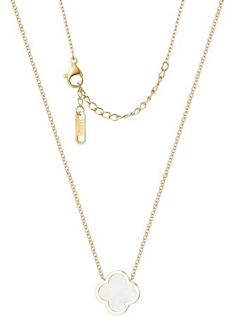 Unique Four Leaf Clover Necklace for Women Girl White Black Blue Red Lucky Clover Pendant,18K Gold Plated Jewelry Christmas Valentine's Day Gifts (White-Gold)