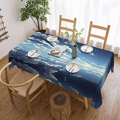 Rechteckige Tischdecke, Motiv: blauer Himmel und weiße Wolken, waschbar, bedruckt, Dekostoff, Tischdecke für Esstisch, Buffet, Partys, Bauernhaus, Küche, 137 x 183 cm