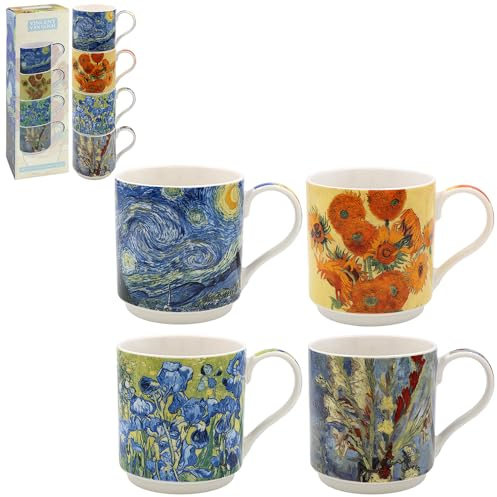 Lesser & Pavey stapelbare Tassen, britisches Design, stapelbare Tassen für alle Küchen, stapelbare Tassen für moderne Küchen mit schönen Designs, 4 Stück (Van Gogh Stacking S4)