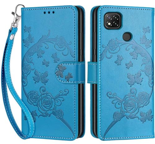 Coque pour Xiaomi Redmi 9C / 9C NFC, Coque Xiaomi Redmi 10A, Etui Protection Housse Premium Cuir de Portefeuille en Cuir Fermeture Magnétique Flip Case pour Xiaomi Poco C3 / Redmi 9C Coque (Bleu)
