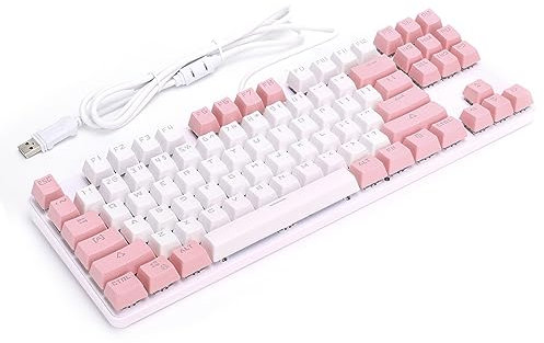 NIZUUONE Mechanische Gaming-Tastatur mit Gemischter Beleuchtung, 87 Tasten für Desktop-Laptop, 919, Rosa, Weiß (Weiß und Rosa)