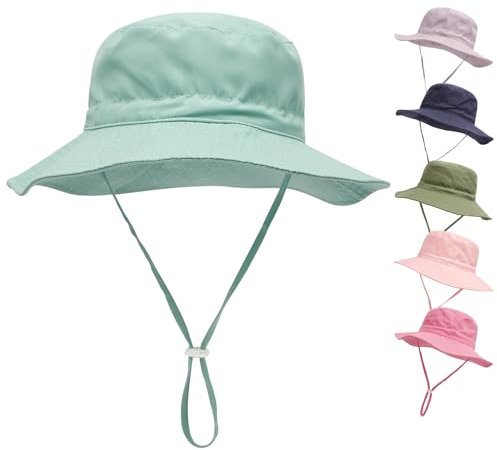 QIYIENDIAN Sombrero de Playa de ala Ancha para bebés y niños UPF 50+(Bluish Green,1-2 Years)