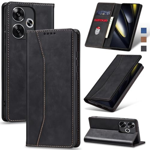 Jasonyu Funda para Xiaomi Poco F6,Cuero PU Carcasa,Tipo Libro Flip Case con Tarjetas y Cartera,Soporte Plegable,Cierre magnético,Capa (Negro)