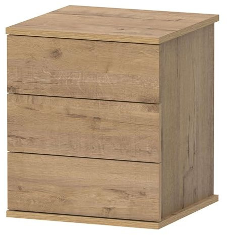 Miroytengo Nachttisch Dana mit 3 Schubladen, modernes Schlafzimmer, Eiche, Gold, 41 x 49 cm