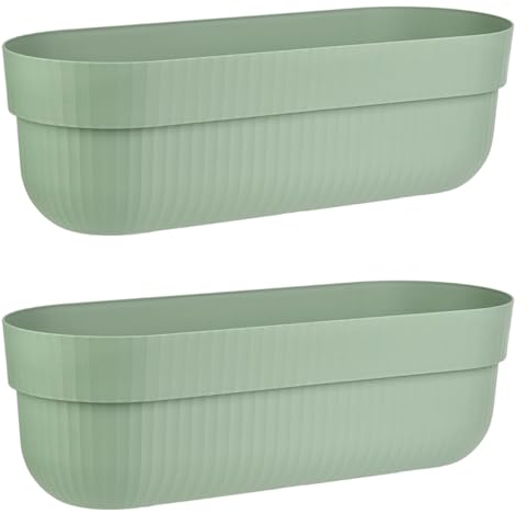 Engelland - 2 x Blumenkasten, Blumentopf, Farbe: Pistazien-Grün, Pflanzkasten mit Wasserspeicher/Drainagesystem und Abstandshalter, 50 cm, PP-Kunststoff, Balkonkasten, länglich, formstabil