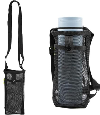 Luxiremi Portable Water Bottle Bag, Water Bottle Pouch Holder with Adjustable Strap Mesh Water Bottles Sling Outdoor Accessories for Walking Hiking Travelling Camping (black)