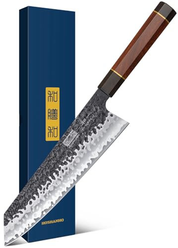 HOSHANHO 23 cm Japanisches Kiritsuke Kochmesser, Profi Messer Küchenmesser aus 9 Schichten Hochwertigem Carbon Stahl, Chefmesser Scharfe Allzweckmesser mit Geschenkbox