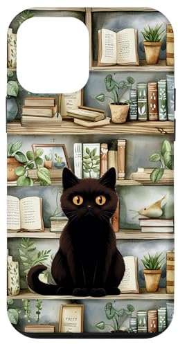 iPhone 12 mini Black Cat Aesthetic Book Library Vintage Cactus Tropical Case