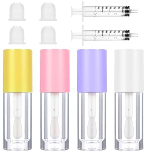 AOZUO 4 Stück Lipgloss Selber Machen,6ml Lipgloss Behälter mit 2 Plastikspritzen,Lipgloss Set Selber Machen Lippenbalsam Selber Machen Leere Tuben Zum Befüllen Transparente Lippenbalsam Flaschen