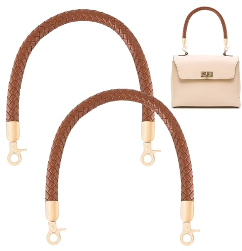 CENCERY 2 Stück Geflochtene Taschenhenkel Leder 60CM für Handtaschen Schulterriemen Ersatzgriff, Taschengriffe für DIY Taschen und Hakeltaschen mit 2 Karabinerhaken (Braun)