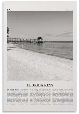 JJXCAC Florida Keys Print Black And White, Florida Keys Wall Art, Florida Keys Poster, Florida Keys Photo, Florida Keys Map, USA, United States Prints Poster