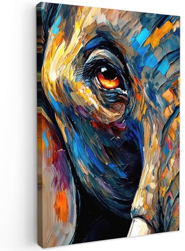 MuchoWow© Leinwandbild Groß 80x120 cm XXL Dekoration Wohnzimmer Bilder Pictures Wall Decoration Living Room Wohnungs Deko Moderne Bild Elefant - Kunst - Tiere