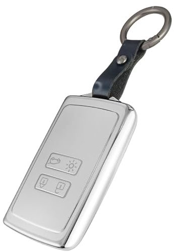 Baisirui Coque de Clé de Voiture pour Etui Carte Renault Megane 4 Kadjar Clio 5, Coque Clé Intelligente en Alliage D'aluminium 4 Boutons Auto Clef Accessoires (Sable mouvant argenté)