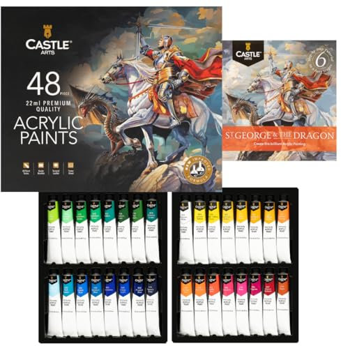 Castle Art Supplies 48 x 22 ml Acrylfarben-Set, verbesserte Formel, All-Inclusive-Set für Anfänger, erwachsene Künstler, hochwertige intensive Farben, glatte Anwendung (verbesserte Formel)