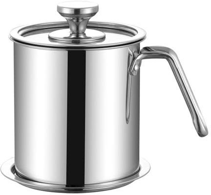 Vaso per filtro dell'olio in acciaio inossidabile con filtro a rete per olio d'oliva, bottiglia per cucina, contenitore multiuso per olio per salsa di soia, aceto, vino da cucina con manico