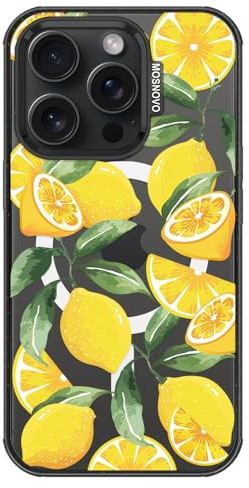 MOSNOVO Case for iPhone 15 Pro [Compatible with MagSafe] [Buffertech 6.6ft Drop Protection] [Anti Peel Off Tech] Clear Black - Lemon