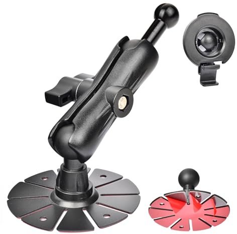 VAUBORTTI GPS Sticky Mount for Garmin 17mm Ball Mount with Bracket Cradle,Compatible with Car Dashboard GPS & Fish Finder Striker 4, Aluminum Arm 360° Rotation Adhesive & Screw Installation