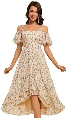 Ever-Pretty Women's Midi Evening A-Line with Short Sleeve for Prom Wedding Guest Dress Apricot Print 12UK