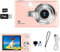 Digital Camera 2.7K FHD 50MP with 2.4 LCD Screen,16X Digital Zoom, Compact Portable Vlogging Camera with 64G SD Card and Android Huawei OTG Adapter for Kids Teen Students Beginner (Pink)