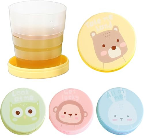 4 Pezzi Tazze di Pieghevole per Bambini, 170ml Portatile a Livello Alimentare Senza BPA Coppe da Viaggio Pieghevoli con Coperchio di Sigillatura per Viaggio, Campeggio, Escursionismo