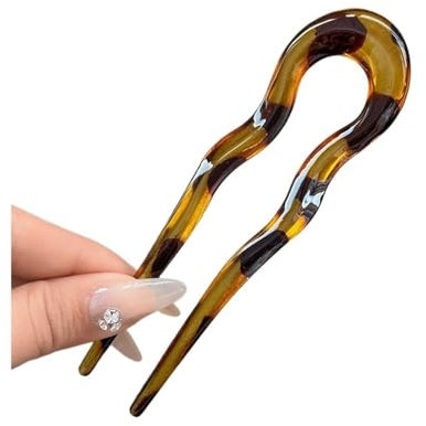 Lot de 4 fourchettes à cheveux en forme de U en acétate de tortue avec motif géométrique pour femmes et filles (jaune)