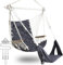 SUNWAY Hammock Swing Chair with Adjustable Footrest & Headrest-Quilted Fabric&Steel Spreader Bar;350lbs Capacity;Hanging Chair with Wooden Armrests for Porch/Garden;3;Hardware kit Included;Dark Grey