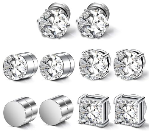 Exbrith 5 Paar Set von hochwertigen Magnet Ohrklammern, Magnet Zirkonia Ohrklammern, Edelstahl Magnet Ohrklammern, Non piercing Clips Ohne Ohrloch, Geeignet Für Dates, Partys Und Das Tägliche Anziehen