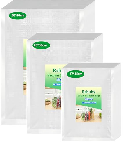 Rshuhx Vacuum Food Sealer Bags Mixed 17x25cm 20x30cm 28x40cm 80 pack BPA Free Vacuum Storage Bags for Sous Vide Cooking Commercial Grade Textured Food Vacuum Sealer Bag Thick Embossed