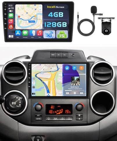 Hikity 4+128GB Radio Coche Android 15 para Citroen Berlingo B9 2008-2017 | Peugeot Partner 2008-2019 con Carplay Android Auto Inalambrico, Incell Pantalla táctil de 9'' con BT/GPS/WiFi/FM/RDS+CAM+MIC