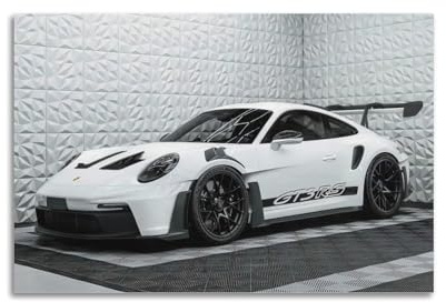 ESTE 911 GT3 RS 992 Luxus-Super-Rennauto, dekoratives Gemälde, Leinwand, modernes Kunstbild, 30 x 45 cm, Weiß und Schwarz
