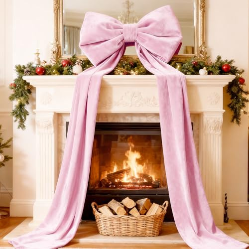 Weihnachtsbaum Schleifen Deko, 200x40 cm Extra Groß Weihnachtsdeko Schleifen, Samtschleife mit Langen Bändern für Weihnachtsbaum, Kranz und Wanddekoration (Rosa 02)
