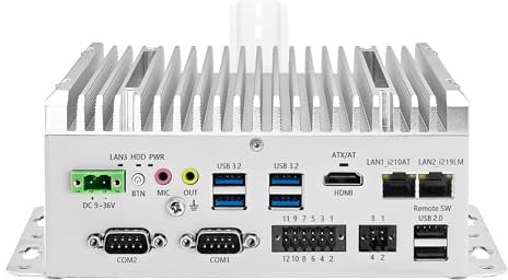 CWWK Mini PC Fanless, Industrial Micro Computer i5 8265U, 2 x COM RS232/RS485/RS422, DIN Rail Embedded PC, 2 x Gigabit LAN, 8GB RAM 256GB NVMe SSD, GPIO, SIM, 6USB, 9-36V
