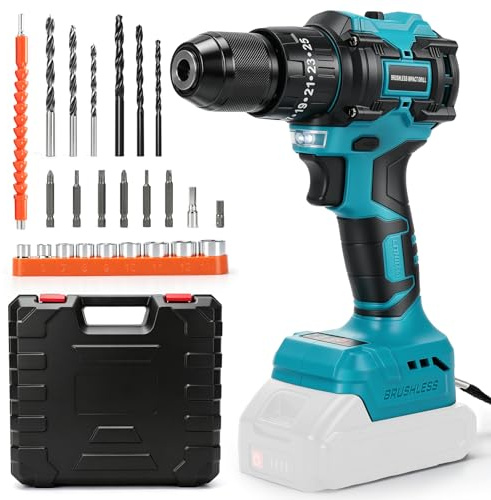 Taladro y Destornillador Inalámbrico 50 Nm para Makita 18V (sin Batería) | Portabrocas 10 mm, Taladro sin Escobillas, Embrague 25+3, 3 Marchas, LED, 24 Accesorios, Caja