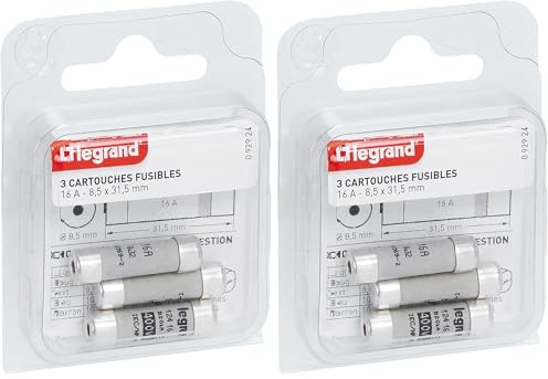 Legrand - Cartouches fusibles pour porte-fusibles - avec témoin - 8,5x31,5mm - 16A, Inconnu (Lot de 2)