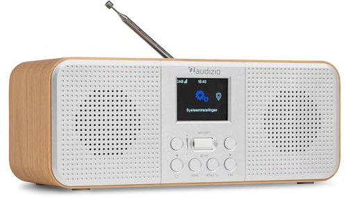 Audizio Bucine Stereo Internet & DAB+ Radio with Bluetooth, WiFi Radio Tuner, FM Digital Radio Alarm Clock, Stereo Speakers, 40W Home Audio System, Silver and Light Wood