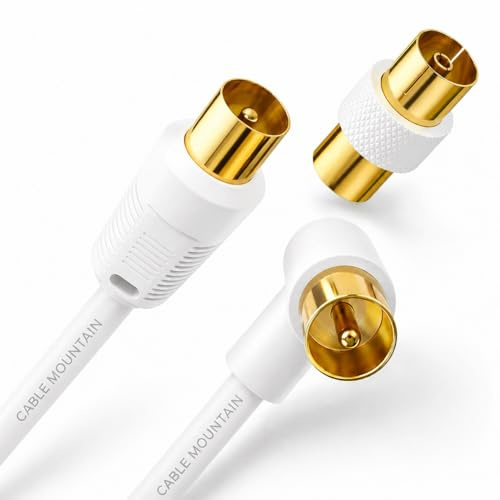 Cable Mountain 2m Right Angle TV Aerial Cable, Gold Plated, White